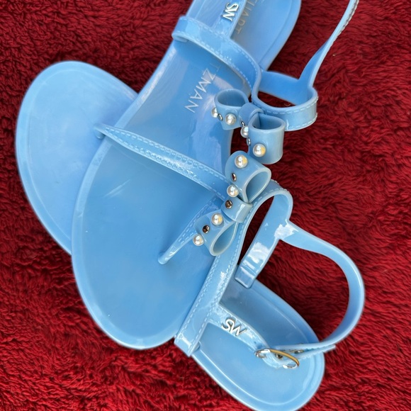 Stuart Weitzman Light Blue Periwinkle Sandals with Pearl Accents Size 7 - Picture 4 of 7